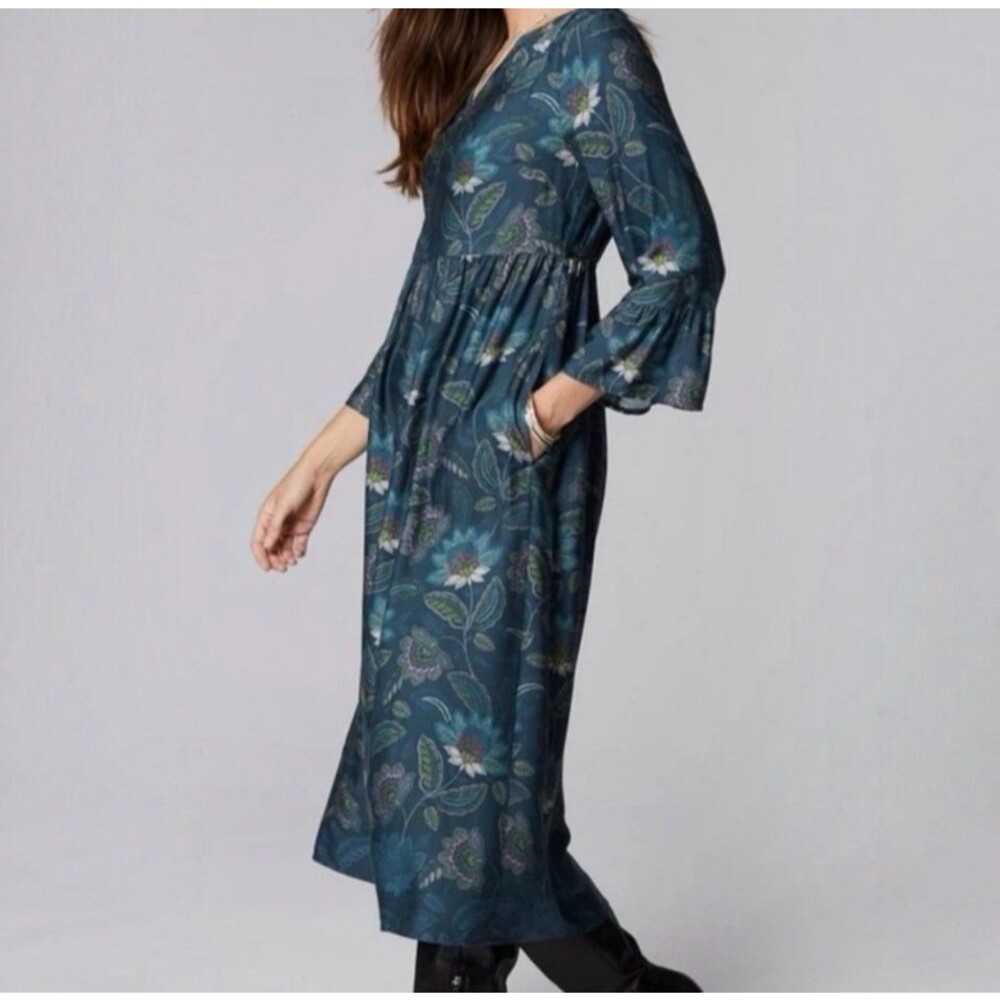 J Jill Teal Floral Arboretum Dress - L